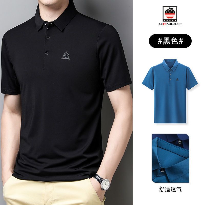 爱曼普正品男士polo衫男中青老棉T恤男印花休闲大码衣服男上衣男