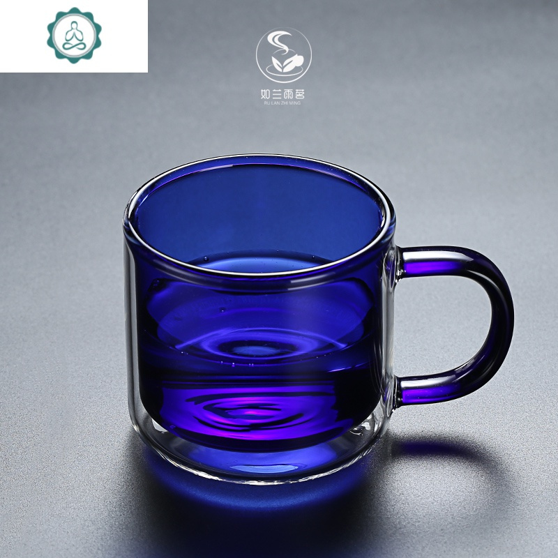 双层玻璃马克杯创意个性潮流早餐杯蓝色水杯咖啡杯封后宝石蓝马克杯