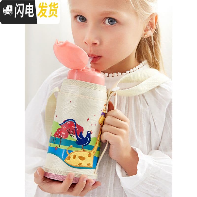 三维工匠儿童保温水杯带吸管两用316不锈钢男女幼儿园宝宝防摔水壶 沙滩色-长颈鹿(级316不锈钢镜面内胆)保温杯图片