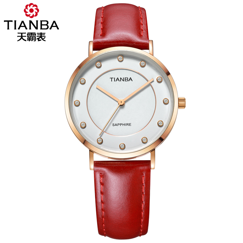 天霸(TIANBA)光能太阳能进口机芯时尚商务休闲腕表女士皮带简约光能表 TL9006.02PE红色高清大图
