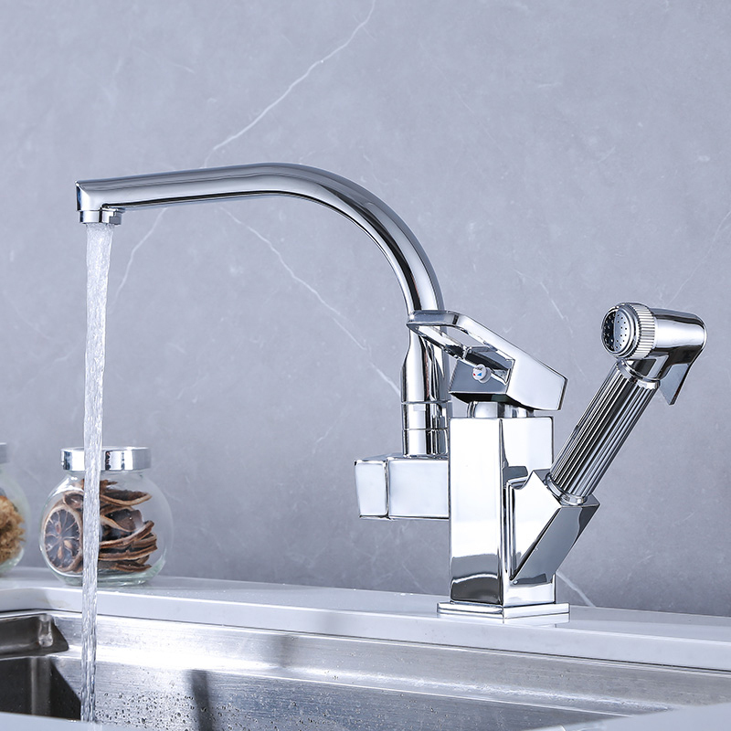 闪电客多功能厨房龙头家用洗碗池菜盆水冷热抽拉式水龙头伸缩可旋转