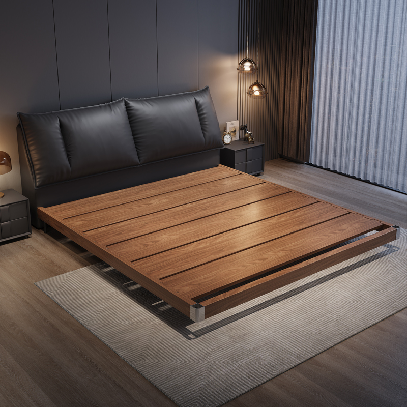 意式真皮床轻奢现代简约双人床主卧室带灯满铺榫卯悬浮床软包婚床高清大图