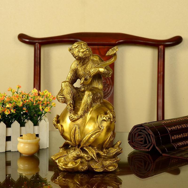 家柏饰(CORATED)猴子摆件 如意寿桃铜猴子客厅摆件金属猴子祝寿礼品
