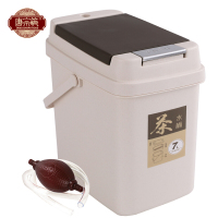 唐宗筷 茶渣桶 方形按键弹盖滤茶桶 茶叶垃圾桶 泡茶滤水桶 带水管排水桶 储茶桶 米色 小号 7L C6804