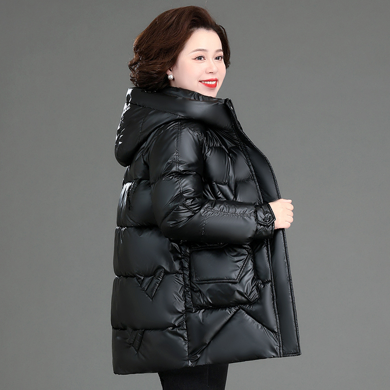 均妮妈妈装亮面免洗羽绒棉服中老年秋冬装棉袄中长款中年妇女棉衣外套