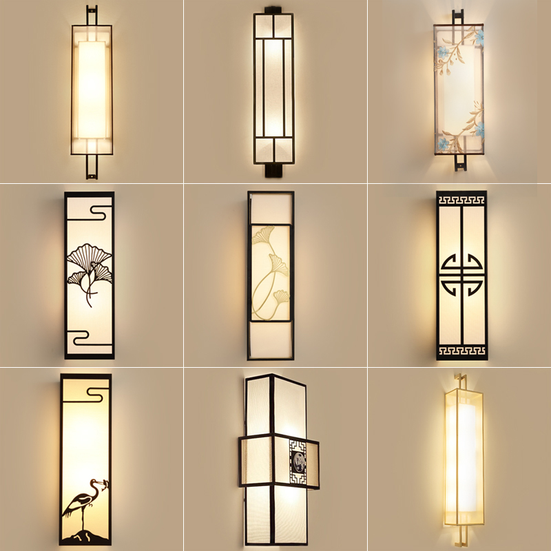 禅意新中式壁灯铁艺过道走廊卧室床头壁灯客厅背景墙电视墙灯500h