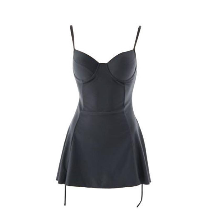 韩版少女游泳衣女连体裙式三角保守显瘦遮肚钢托聚拢海边度假泳装