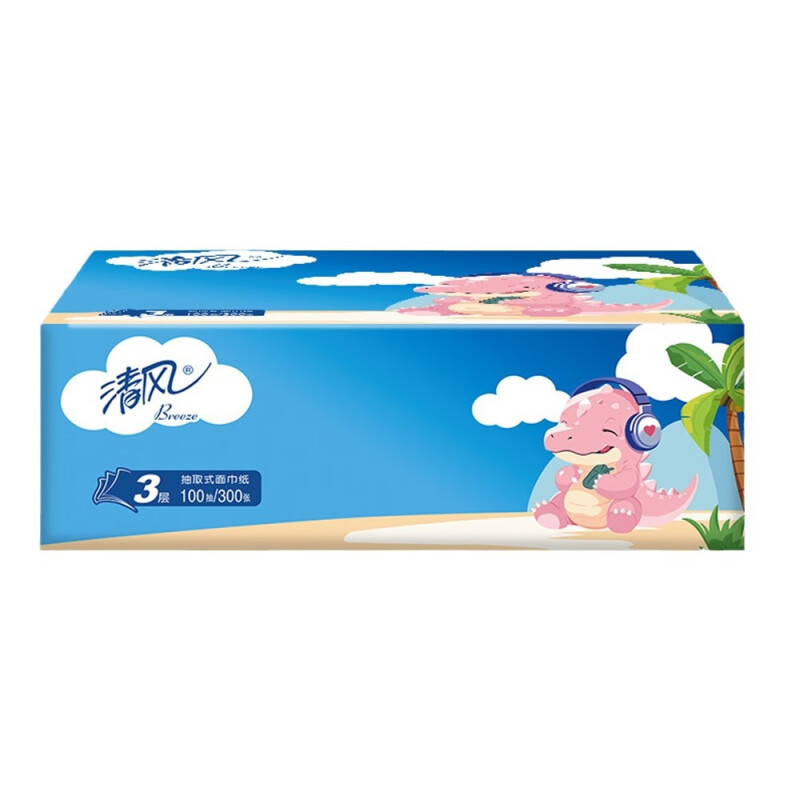 清风抽纸小恐龙ip纸巾3层100抽24包整箱 BR40AB-24包*高清大图