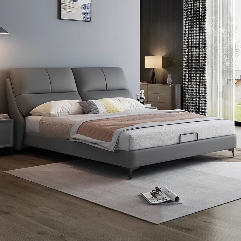 轻奢皮床现代简约主卧室床高端大气双人床软包床1.5/1.8米婚床高清大图