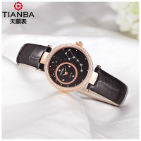 天霸(TIANBA)名媛系列女士手表 时尚休闲个性小表盘皮带石英表 女 TL3036.01PK 黑色