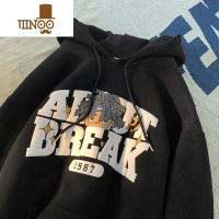 YANXU美式hiphop卫衣男生款潮牌2022港风外套加绒加厚连帽衣服 4XL 黑色加绒博先森-C65
