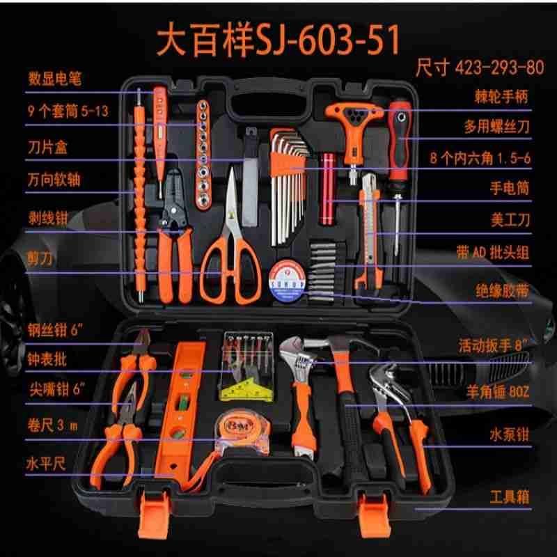 大百样603-51 家庭常用手动螺丝批螺丝刀组合套装工业级维修车载电工木工五金多功能多件可收纳工具箱