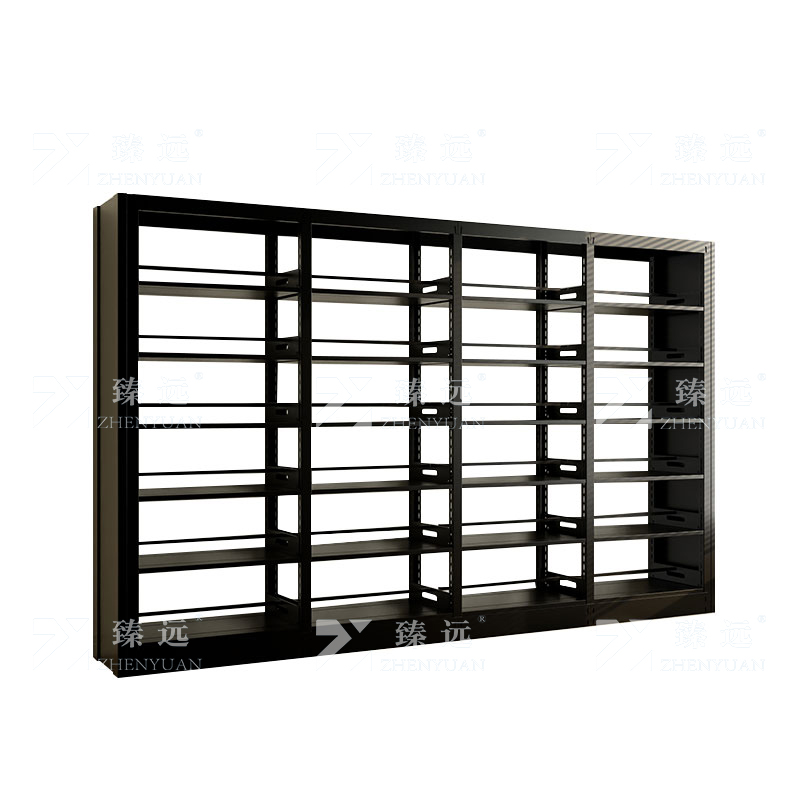 臻远 ZY4072619 钢制书架图书馆书架资料架 双面6层一列四组黑色 3700*450*2000