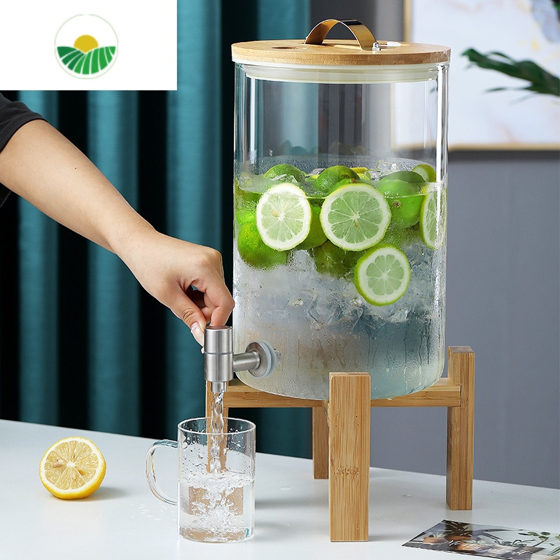 三维工匠冷水壶带龙头玻璃大容量家用果汁桶商用可乐桶柠檬茶饮料桶