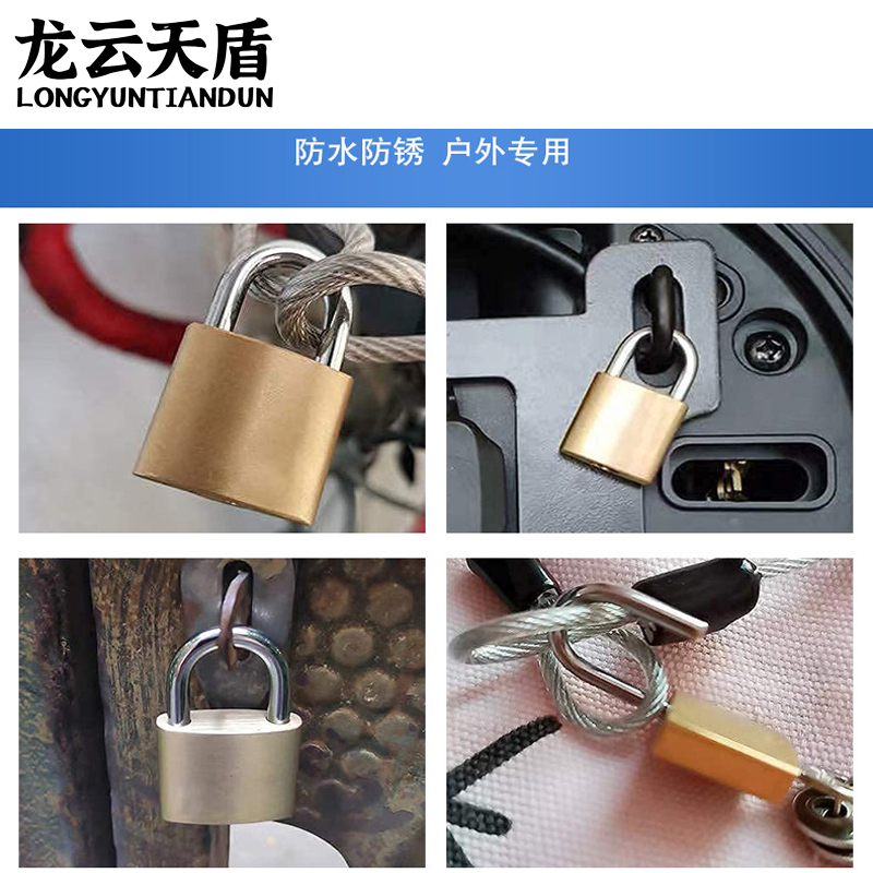 龙云天盾厚型黄铜挂锁防水防锈挂锁铜锁门锁铜锁储物柜宿舍柜子锁厚型挂锁-50mm短梁高清大图