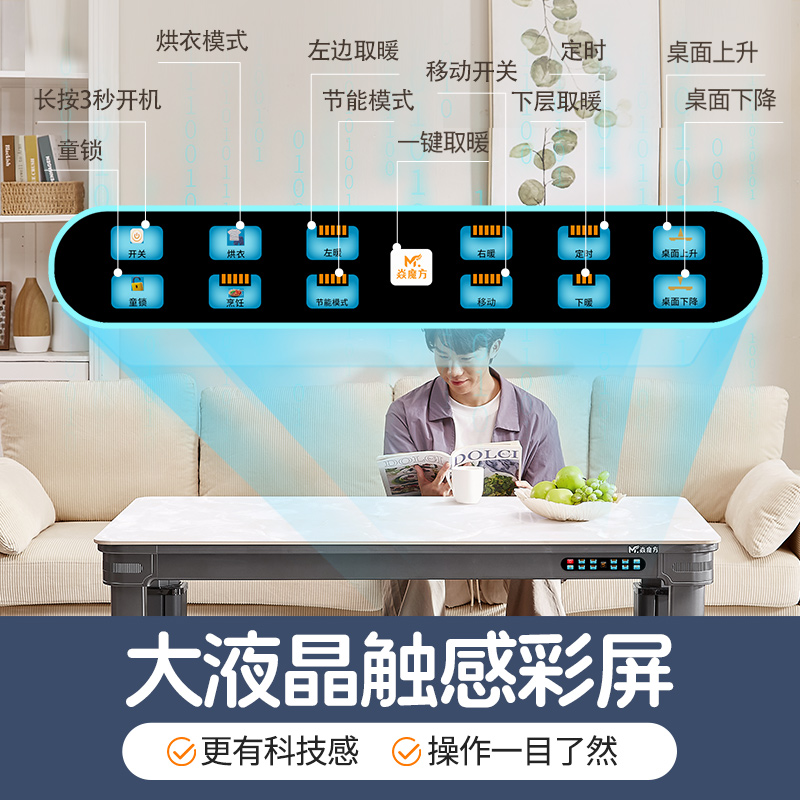 焱魔方N7轻移动取暖桌1.6米带电磁炉语音自然说电烤桌三升降取暖茶几电烤火炉家用电暖桌电烤火桌子长方形烤火茶几语音自然说高清大图