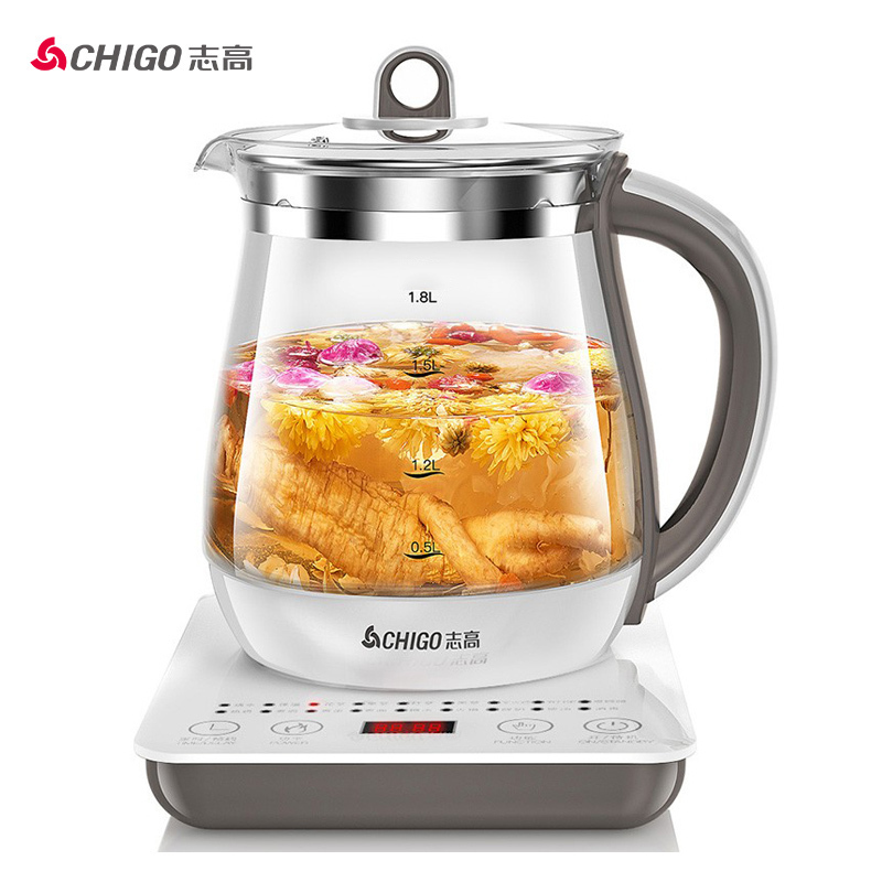 志高(CHIGO)养生壶多功能电热水壶 加厚玻璃1.8L大容量全自动煮茶壶煎药花茶壶蒸煮烧水ZG-X1861白咖不带滤网