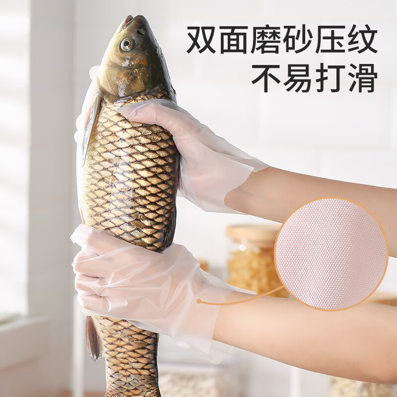 美丽雅 一次性手套加厚100只食品用塑料pe防漏厨房餐厅夜宵小龙虾家用 75535高清大图