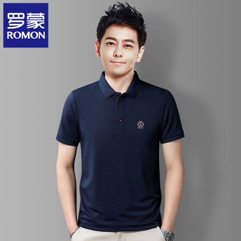 罗蒙夏季翻领短袖t恤男带领中青年商务休闲刺绣简约百搭POLO衫