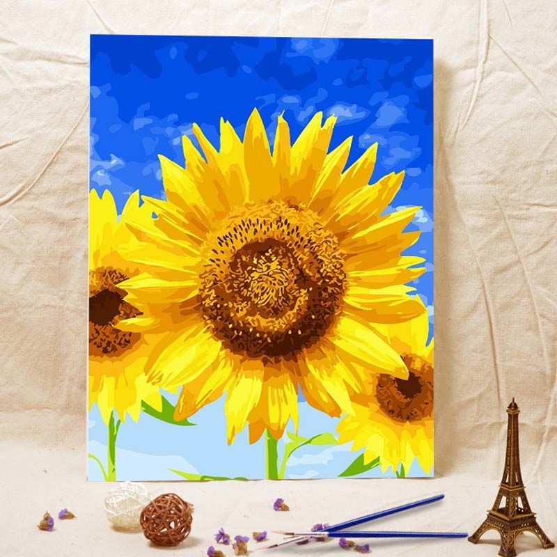 数字油画油彩画客厅花卉简单手绘数码填色装饰画阳光向日葵|006向日葵