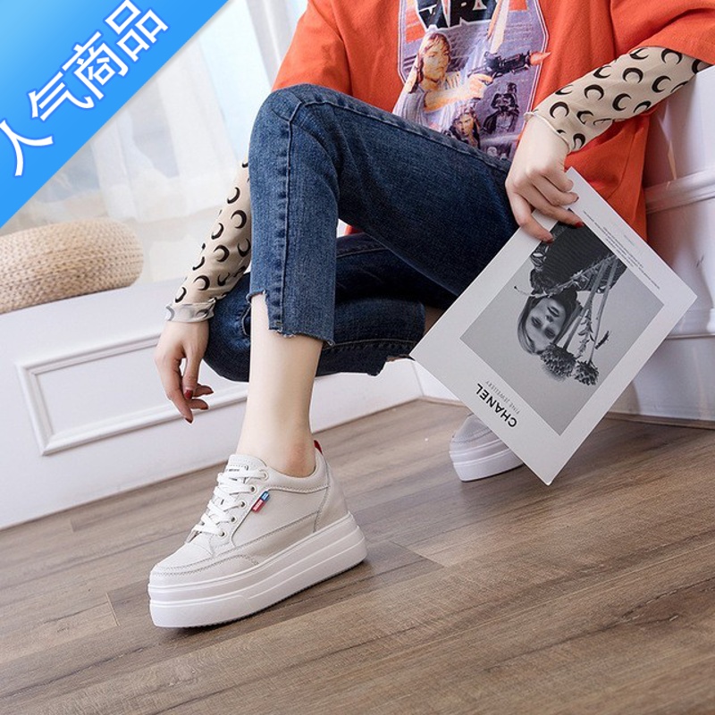 SUNTEK内增高女鞋8cm增高透气夏季网面百搭厚底显瘦脚小个子小白鞋高清大图