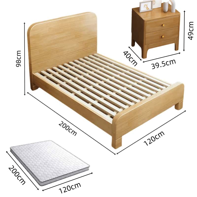 鑫木樽实木床+床垫+床头柜1200*2000*980mm套高清大图