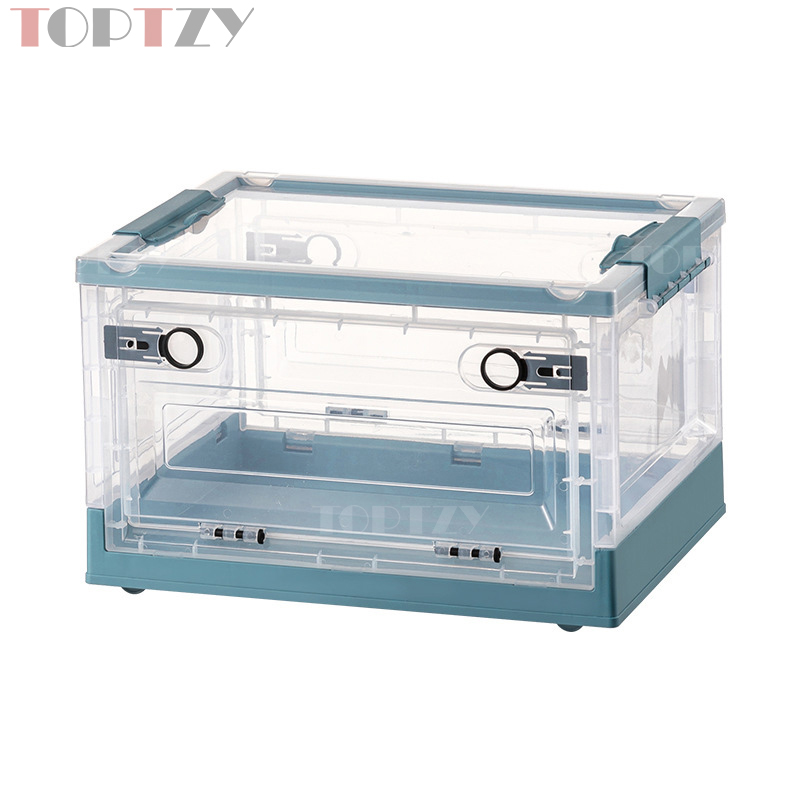 toptzy TZ5071717 户外便携透明折叠箱家用衣物防尘储物柜 透明配蓝色 510*360*300