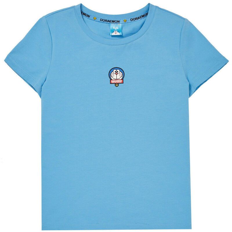 拉夏贝尔夏女圆领休闲打底衫学生哆啦A梦联名短袖条纹女式T恤