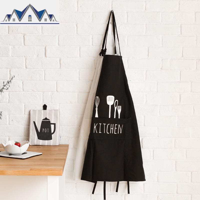 风尚 北欧餐具图案围裙简约棉厨房做饭围裙家居无袖工作服 三维工匠高清大图