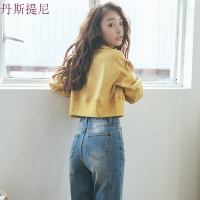 韩版bf潮学生宽松卫衣女ulzzang原宿风2018短款漏肚脐上衣春白色均码