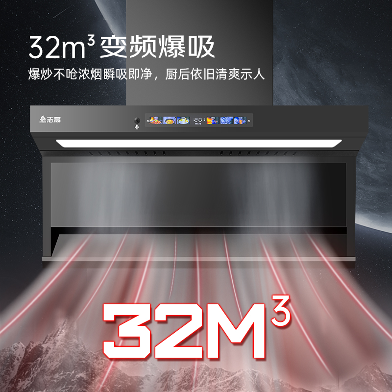 志高(CHIGO) F821顶侧双吸式抽油烟机 彩屏触摸体感开关大吸力智能体感抽油烟机高清大图