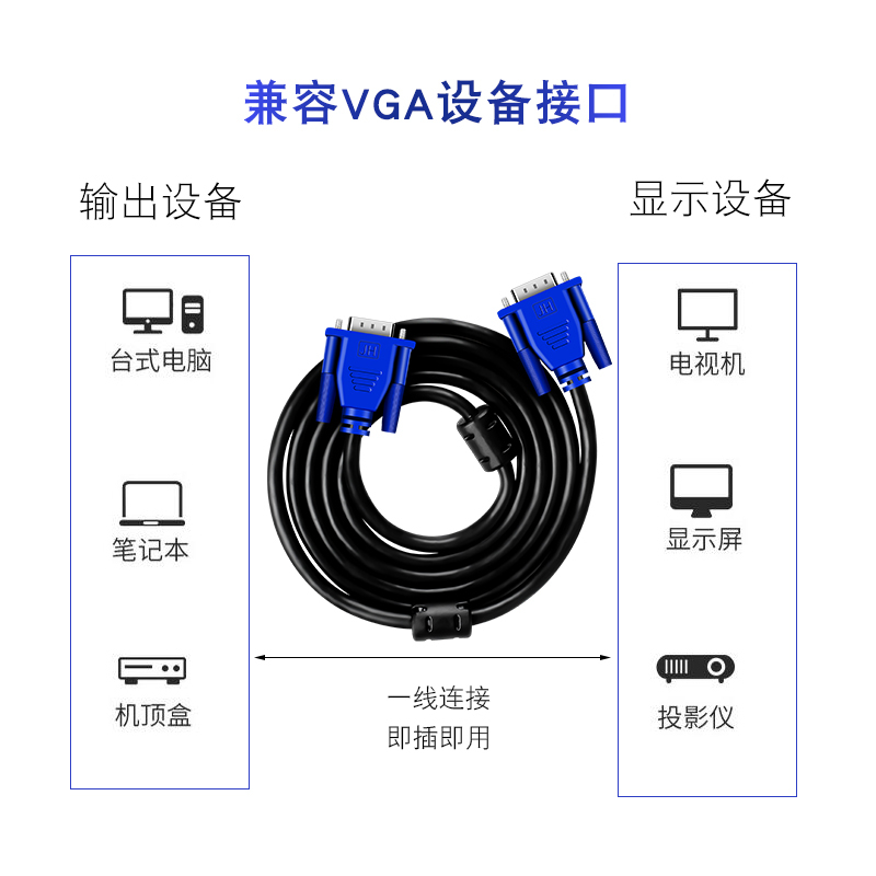 晶华 VGA高清连接线 笔记本电脑台式主机连接电视显示器投影仪视频延长数据传输线1.5米 V501E