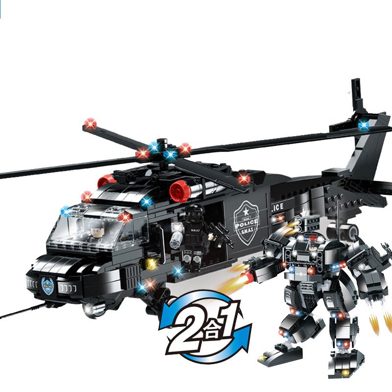 沃马特警战队之2合1黑鹰号武装直升机(691PCS)C0525