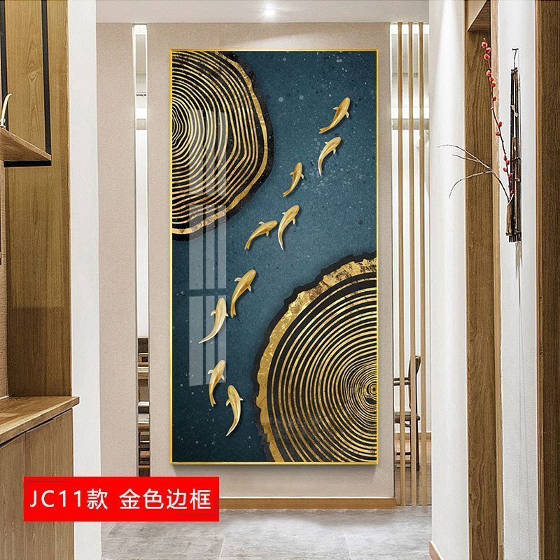 玄关装饰画现代简约走廊过道竖版轻奢挂 jc18(金色边框) 90*180cm晶瓷画(晶瓷工艺+金属框)统一发金色边框(需高清大图