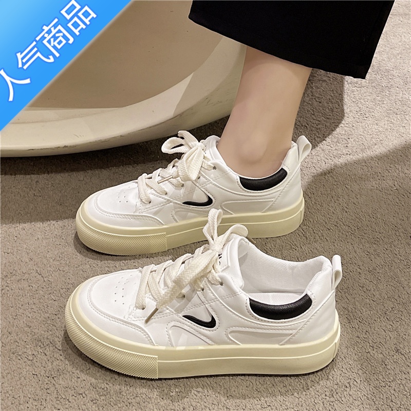 SUNTEK小众原创美式复古板鞋女2023春夏新款港风百搭厚底休闲运动小白鞋高清大图