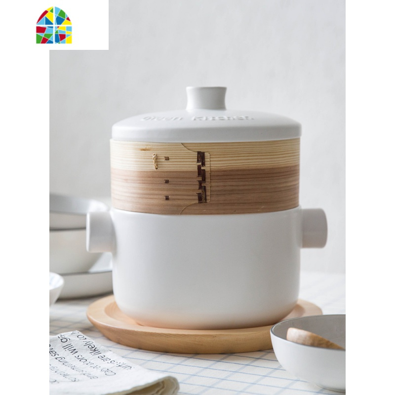 砂锅炖锅煲汤锅砂锅明火石锅可高温家用陶瓷双层蒸锅 FENGHOU 5L蒸笼砂锅2件套(黑)