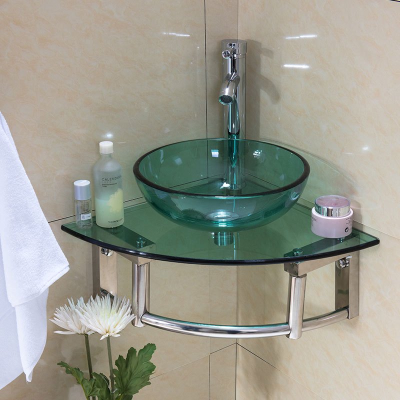 钢化玻璃洗手盆魅扣家用小户型三角盆洗面盆卫生间挂墙式洗脸盆