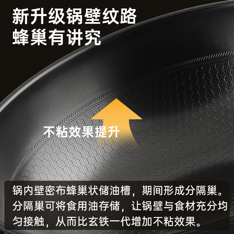 炊大皇 炒锅精铁锅 健康无涂层蜂窝纹平底煎锅32cm 炒菜锅玄铁XT32CGH高清大图