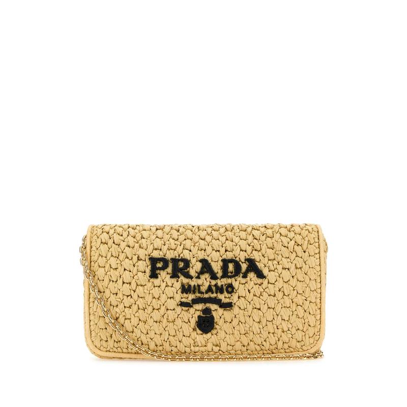 普拉达(PRADA)手工编织草编斜挎包女士手提单肩包夏季休闲度假风