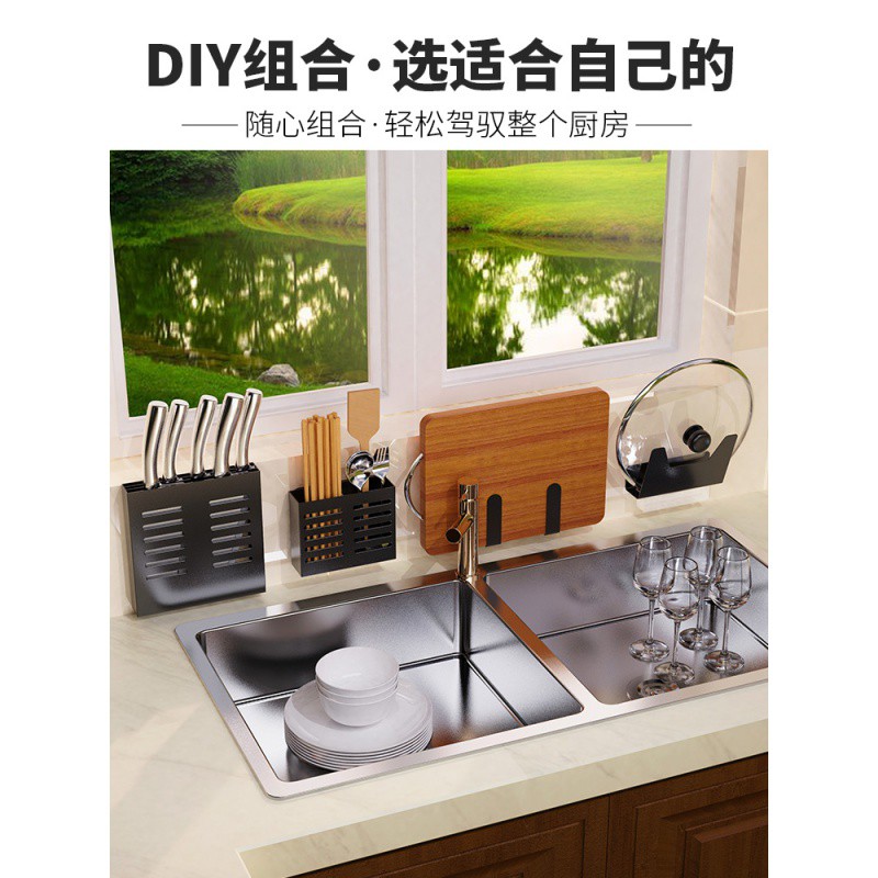免打孔厨房置物架壁挂式刀架用品碗碟储物黑色调料收纳挂架子收纳层架 三维工匠高清大图