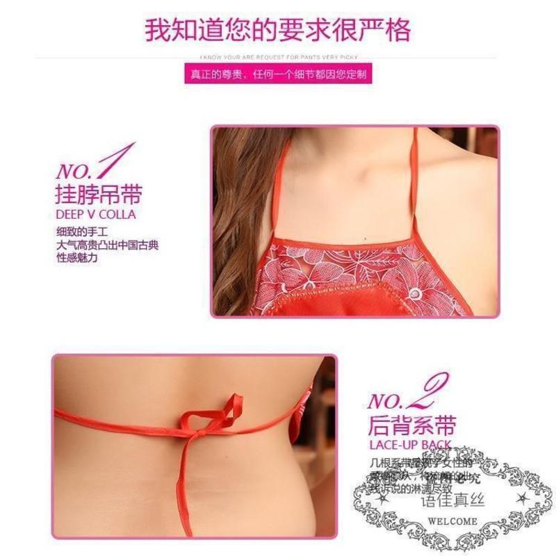 红色 单件(不含裤) 成人肚兜式女士性感内睡衣民族风古装睡衣夏肚兜套装宫廷系带古典