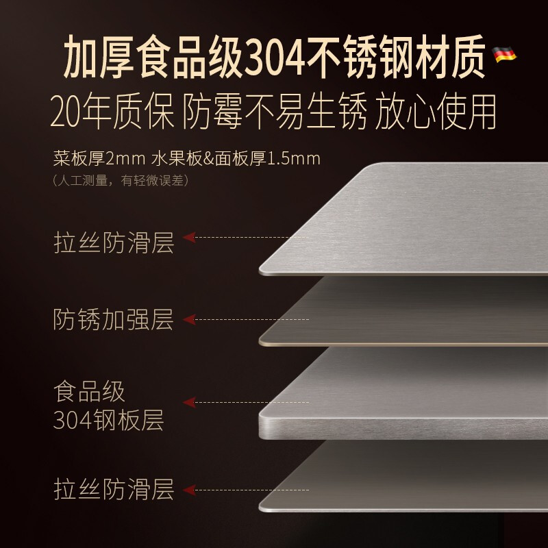 [苏宁宜品认证]304不锈钢砧板菜板家用防霉抗菌切菜和面案板切水果板厨房面板擀面板