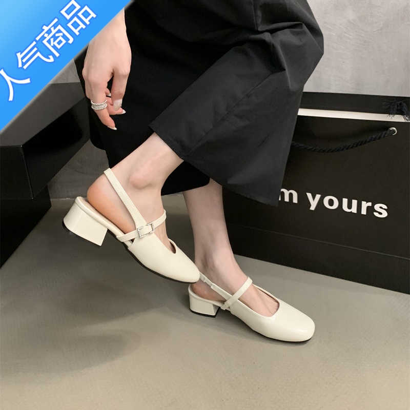 SUNTEK包头凉鞋女夏款2023韩版法式晚风气质仙女女士粗跟玛丽珍银色单鞋高清大图