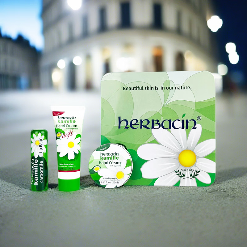 HERBACIN小雏菊护手霜套装(新经典手霜20ml+清爽手霜20ml+修护唇膏4...高清大图