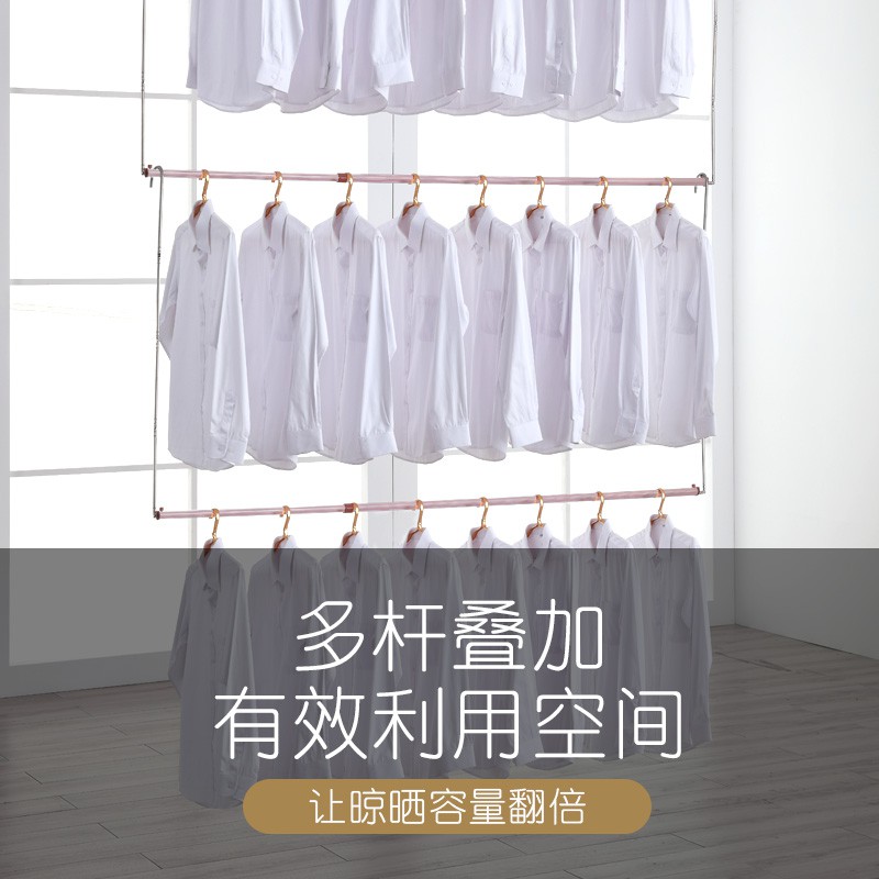 三维工匠器防盗网晾衣杆阳台晒衣杆飘窗隐形单杆不锈钢伸缩晾衣架 不锈钢[25cm固定高度][长度1.3-2.3米伸缩] 大高清大图