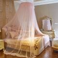 灰色圆顶蚊帐吊挂网纱落地公主风床幔支架免安装圆床1.8m双人_1_921 1.35m（4.5英尺）床 F35嫩粉配吸盘