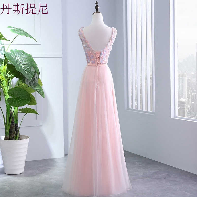 粉色伴娘服2018新款韩版长款姐妹团晚礼服裙婚礼闺蜜装公主显瘦女