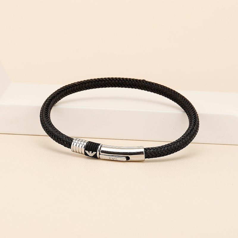 阿玛尼emporioarmani男士手环商务皮质编织风男士手链鹰标个性手链男