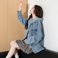 [2.5折价214元]唐狮春季新款女牛仔外套拼接连帽宽松休闲设计感超好看上衣k