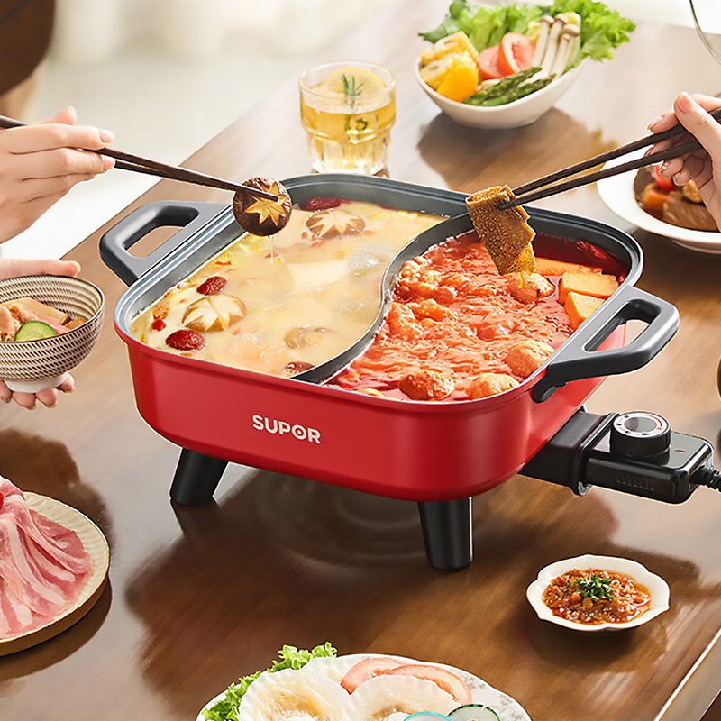 苏泊尔(SUPOR)鸳鸯电火锅火锅专用锅 电煮锅煎烤涮肉一体锅 家用多功能锅6.5L火锅锅 H65FK984Y高清大图